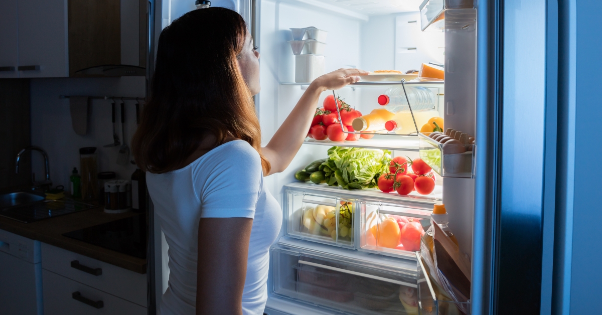 woman looking at food
