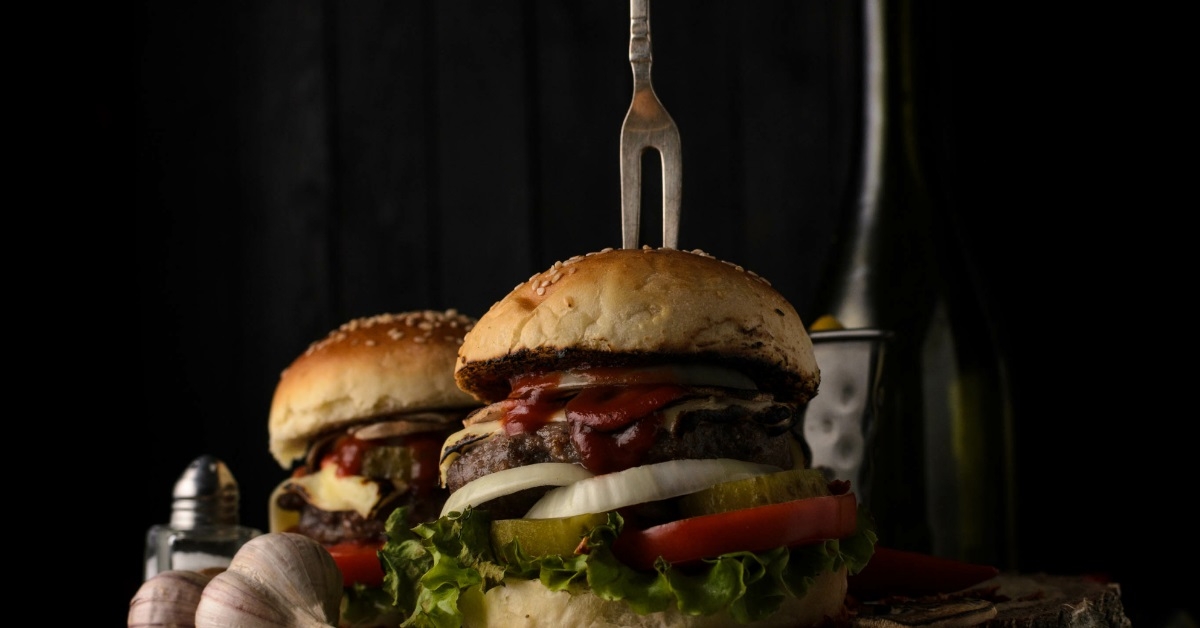 fancy hamburger with fork