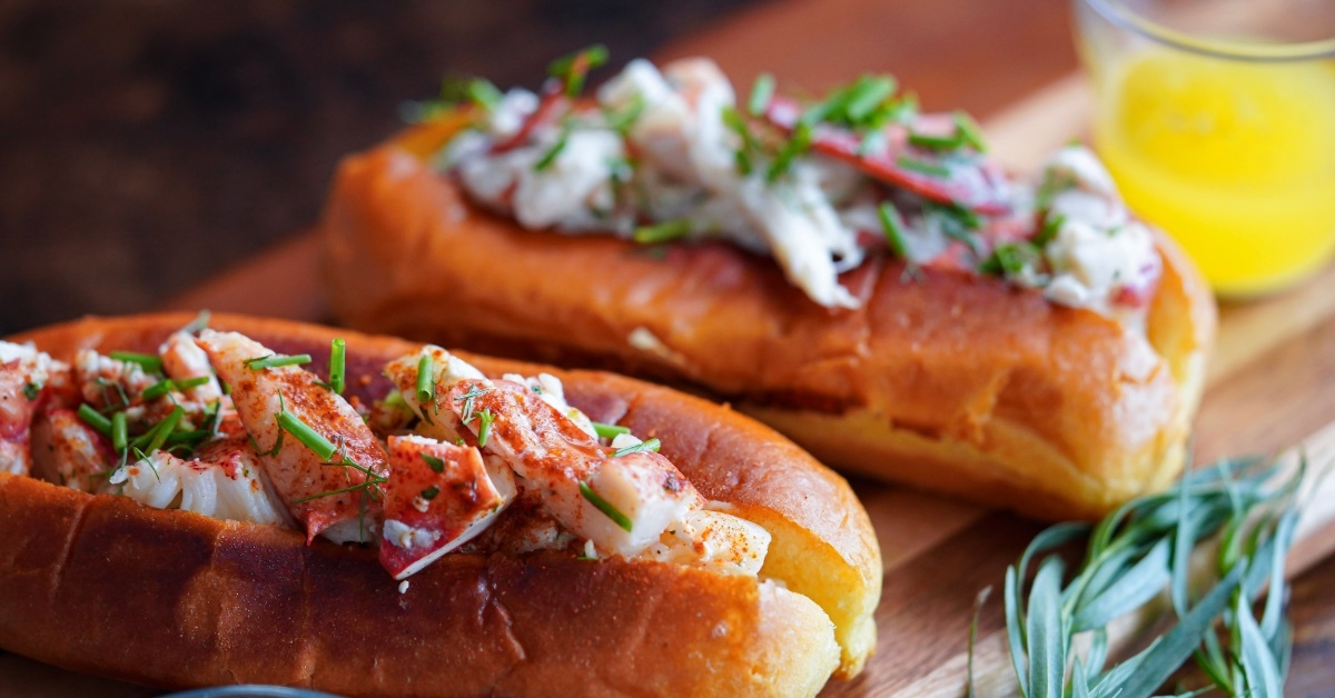 lobster roll on wooden board