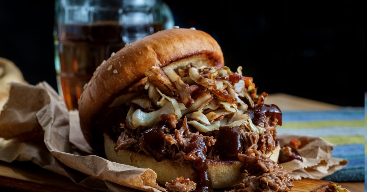 Pulled Pork Burger on wooden board