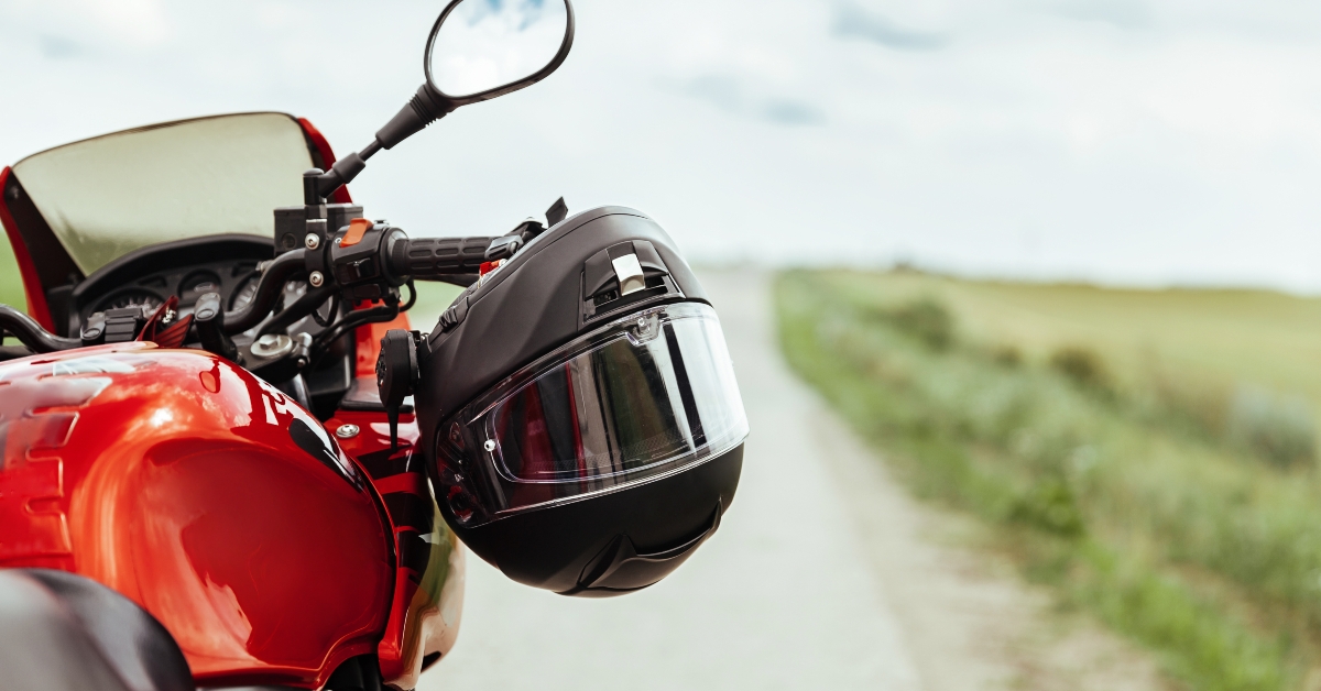 black motorcycle helmet hanging