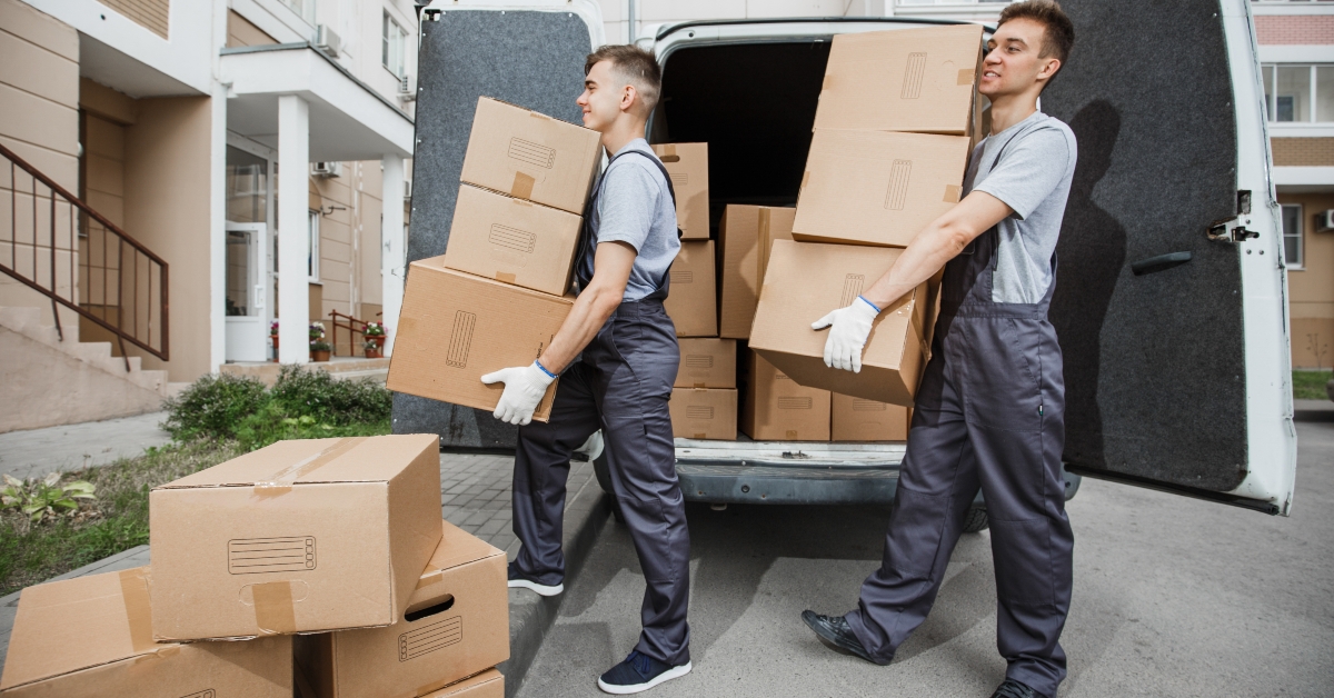 workers unloading the van