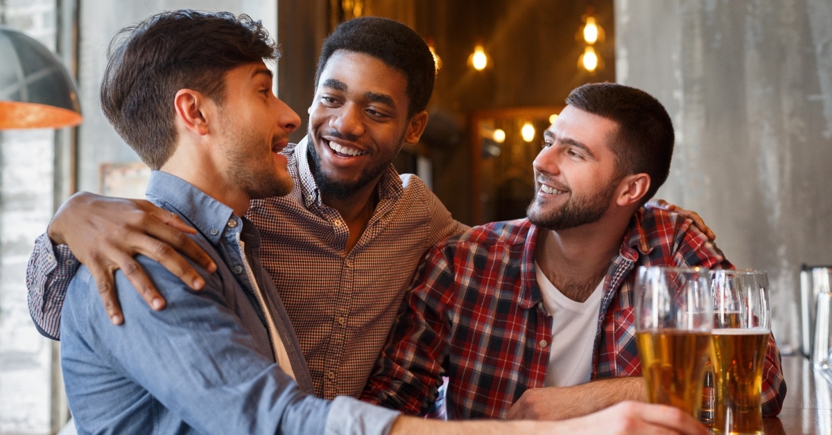 old friends meeting in pub