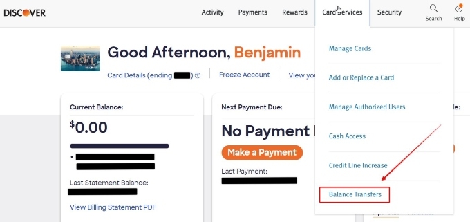 Discover balance transfer screenshot 1