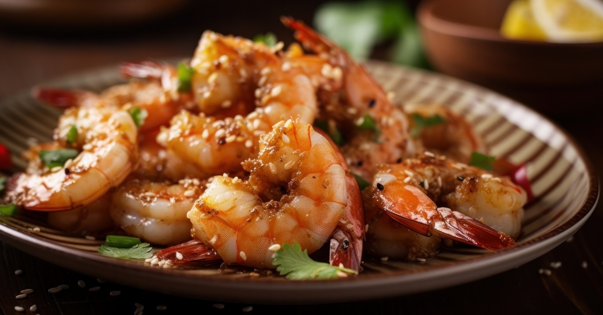 chinese shrimps plate with seasoning
