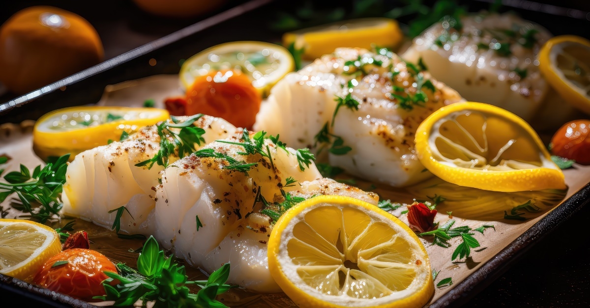 fresh cod fish in oven tray