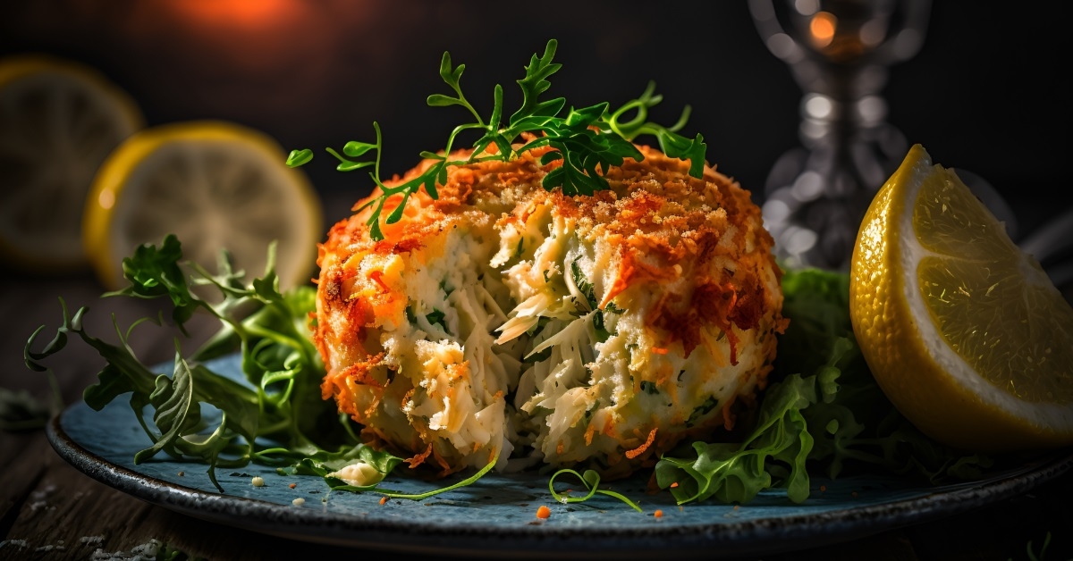 crab cake with garnish