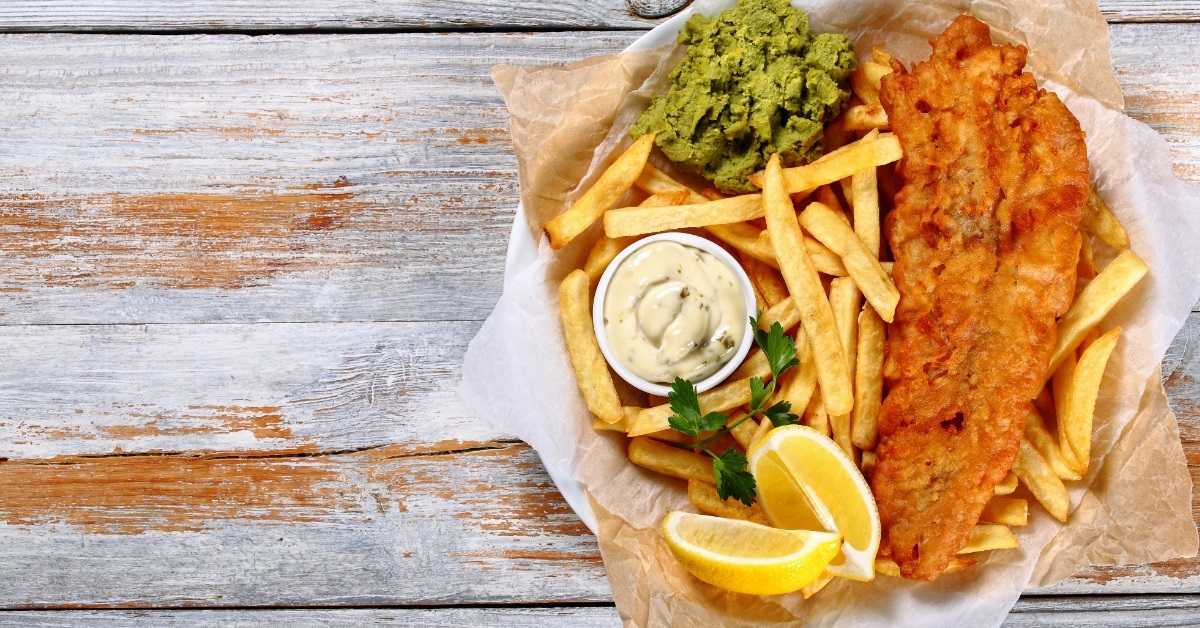 fish and chips with tartar sauce