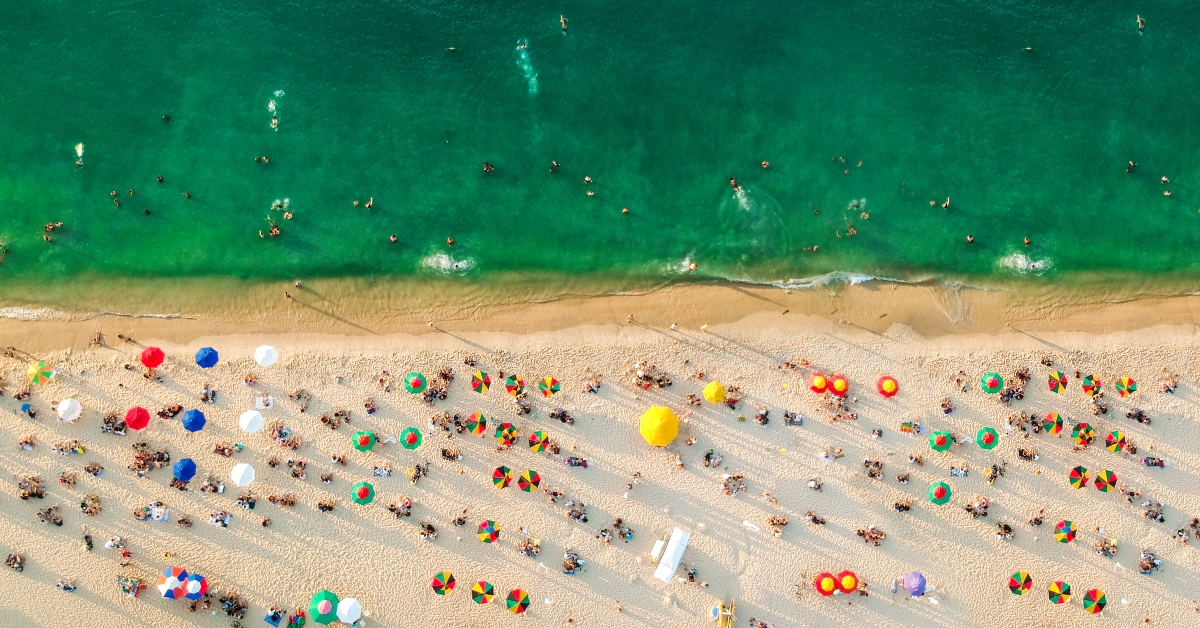 beach with colorful umbrellas