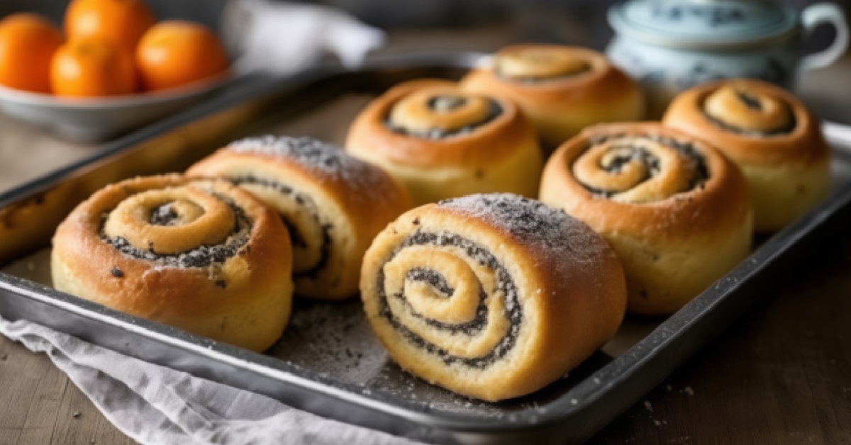 A tray of freshly baked cinnamon rolls