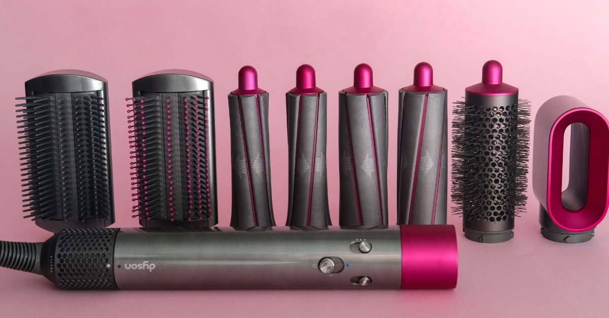 dyson airwrap on pink background