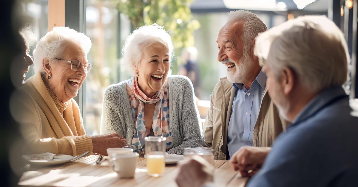 joking and talking in restaurant
