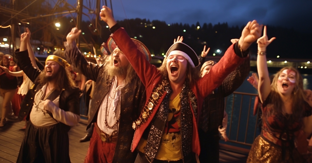 dressed in pirate costumes
