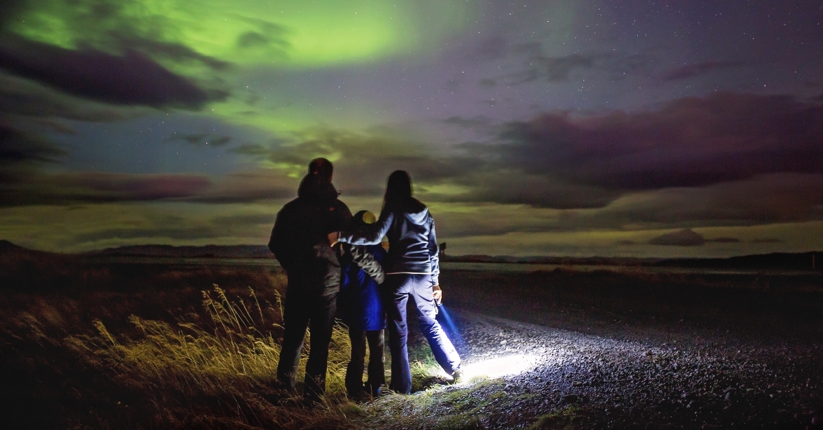 landscape with aurora borealis