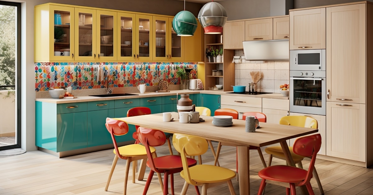 Birch wood kitchen with dining area