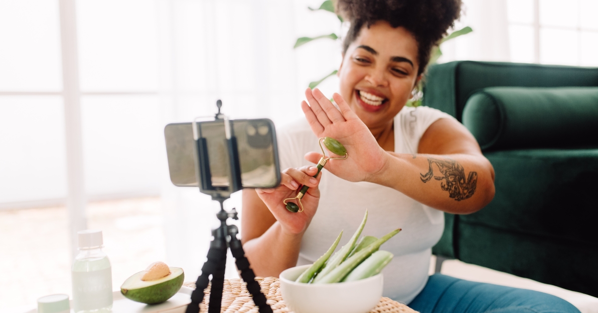 woman vlogging