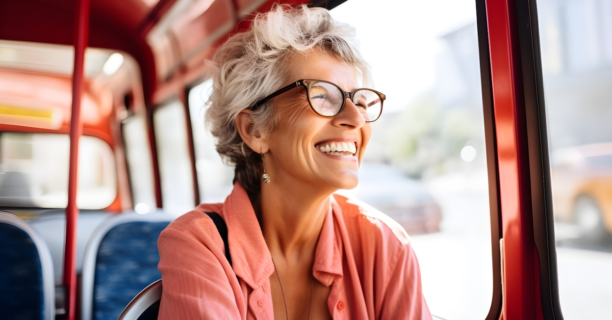 senior woman on bus
