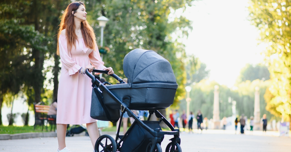 mother with baby in buggy 