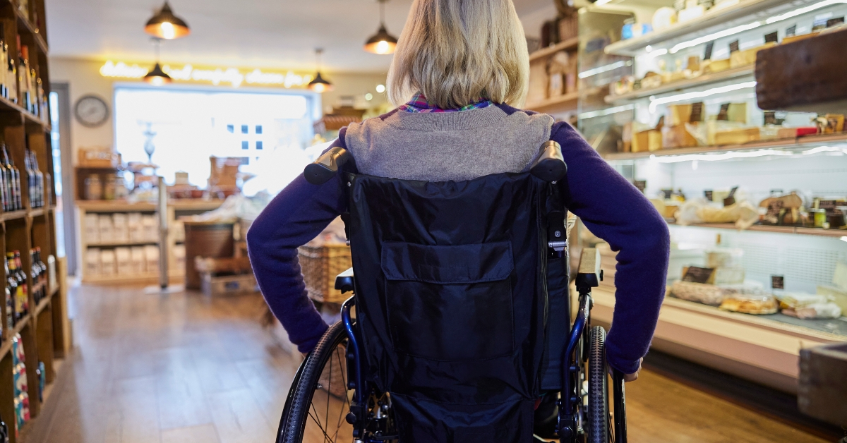 woman in wheelchair shopping