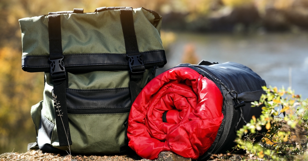 backpack and sleeping bag