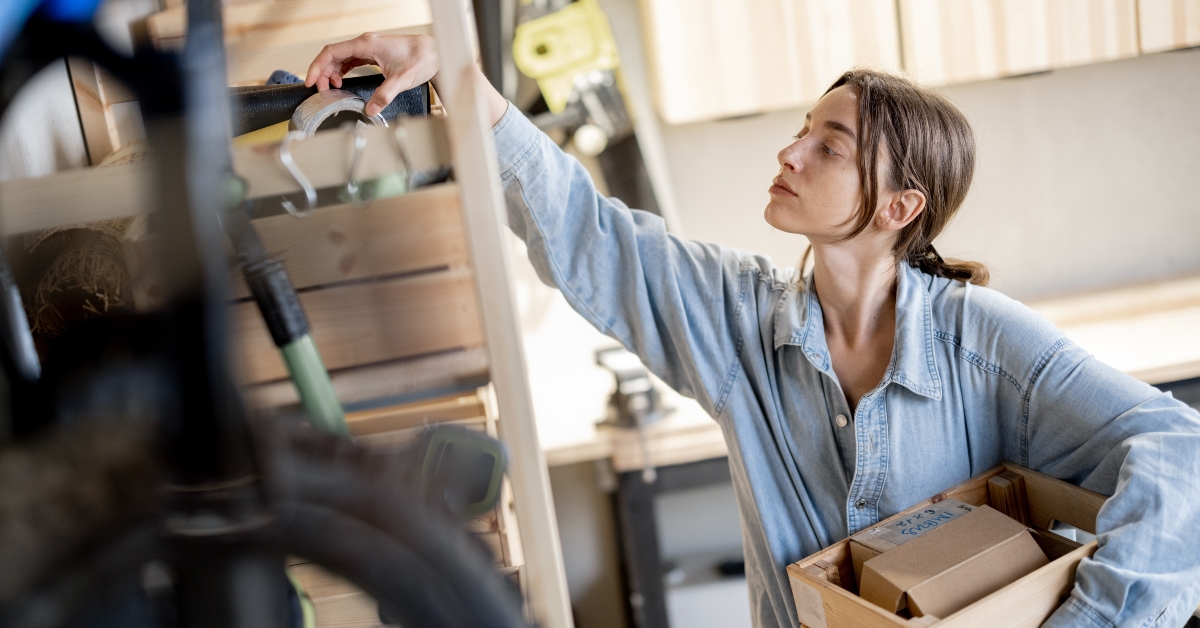 handywoman searching working tools