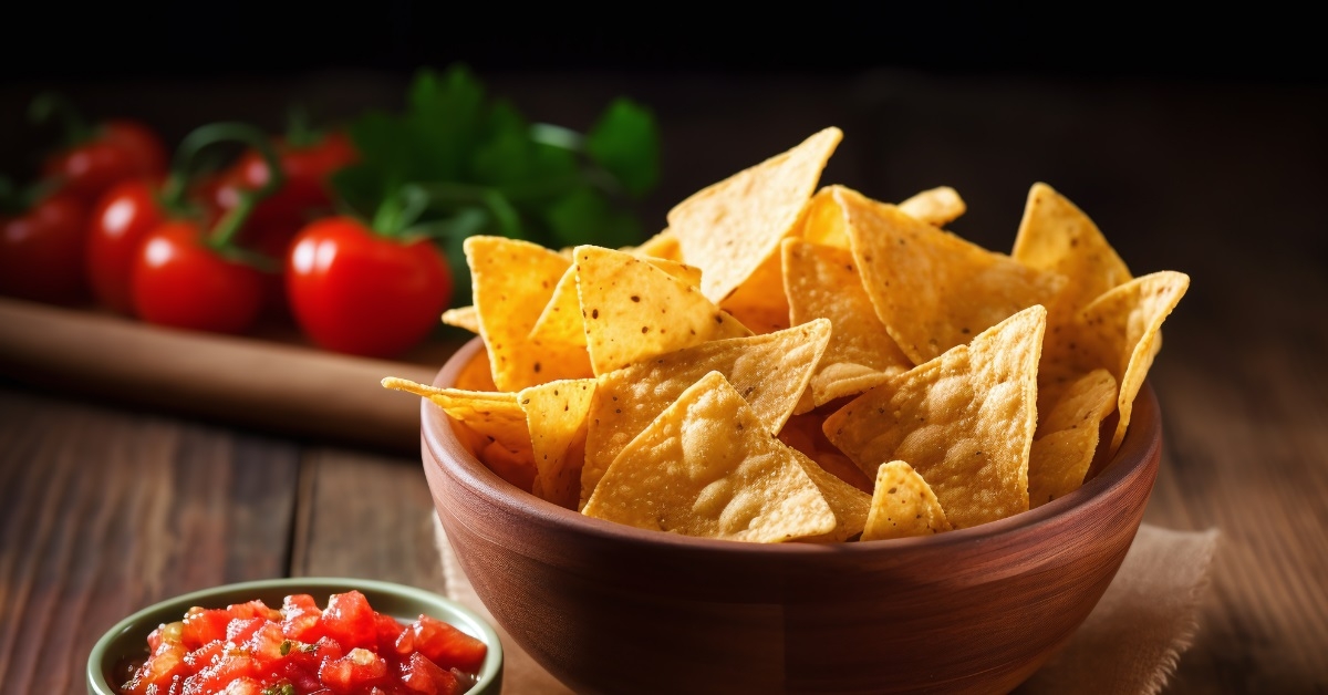 Mexican nacho chips and salsa dip 