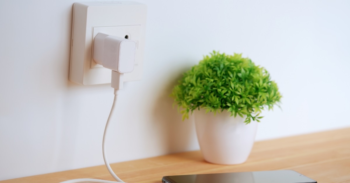 smartphone connected to charger