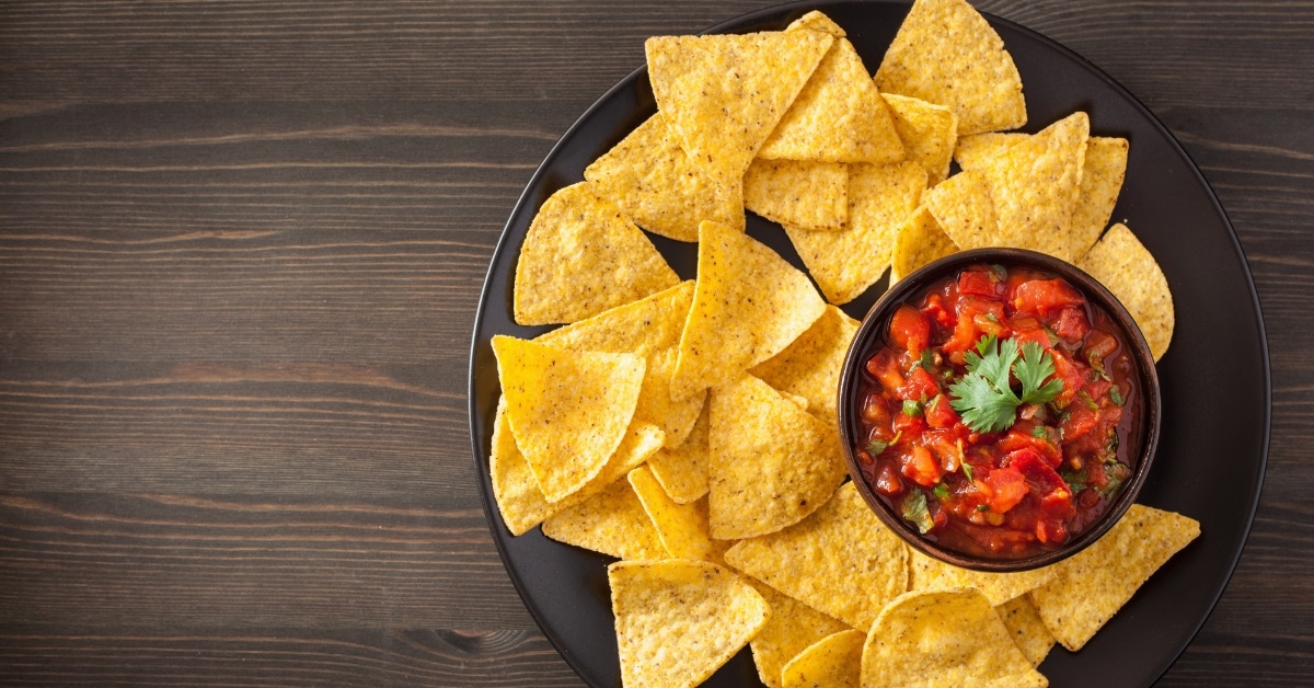 salsa dip and nachos tortilla chips