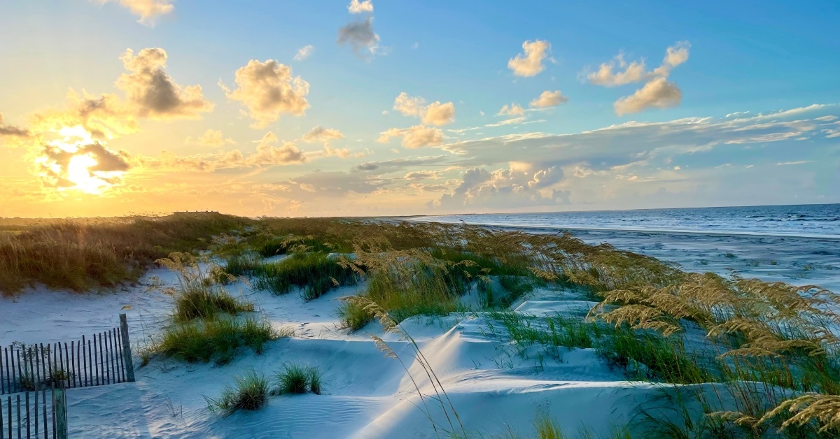 sunset over Kiawah island beach dunes