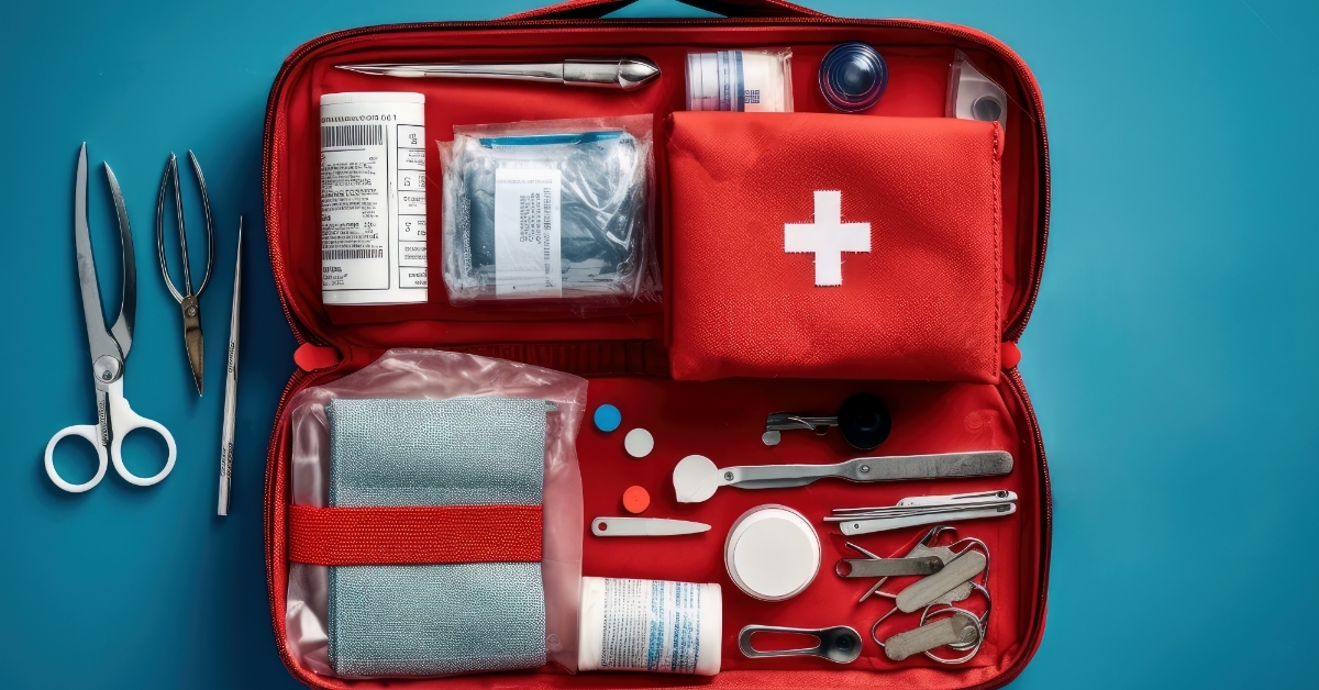 first aid kit with medication pads