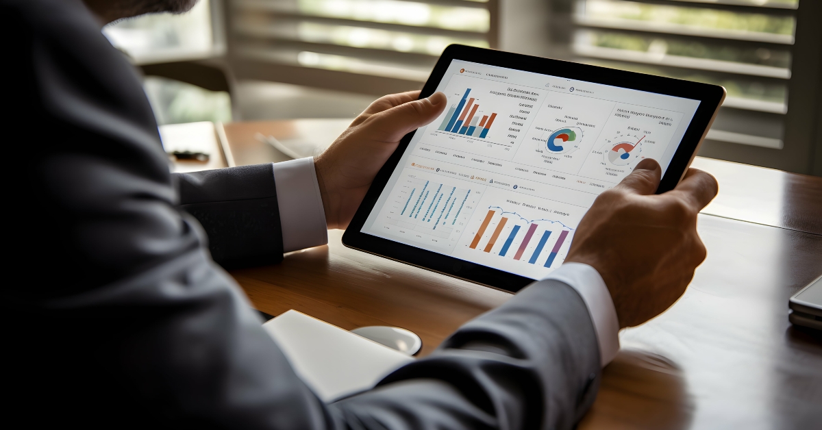 analyzing business data on a tablet