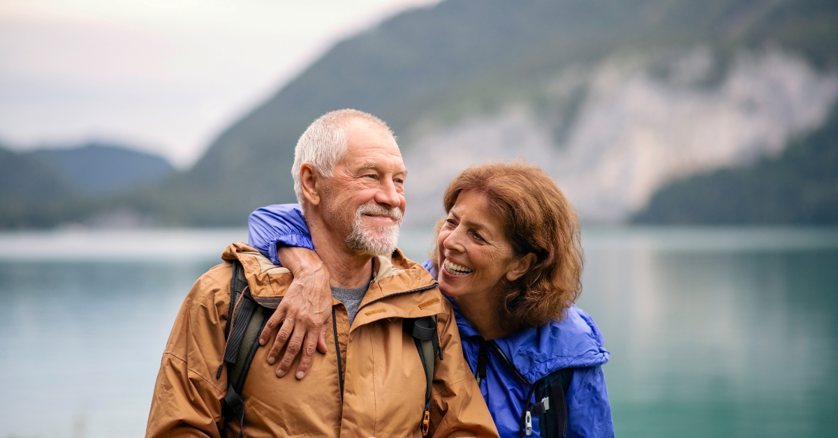 senior couple hiking