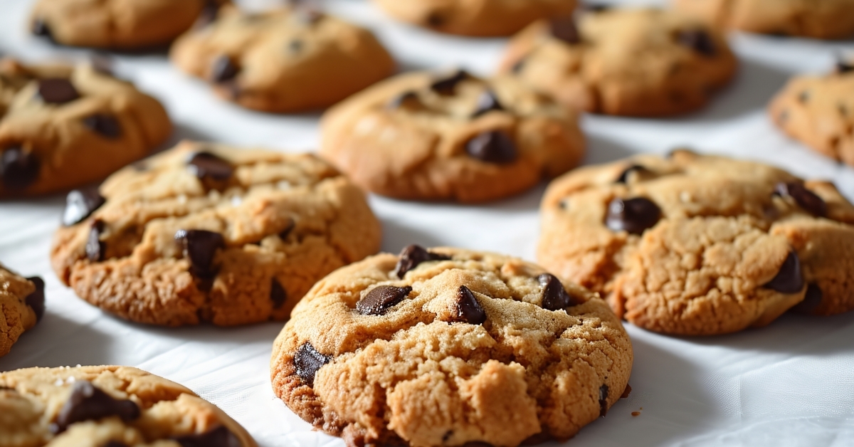 freshly baked chocolate chip cookies