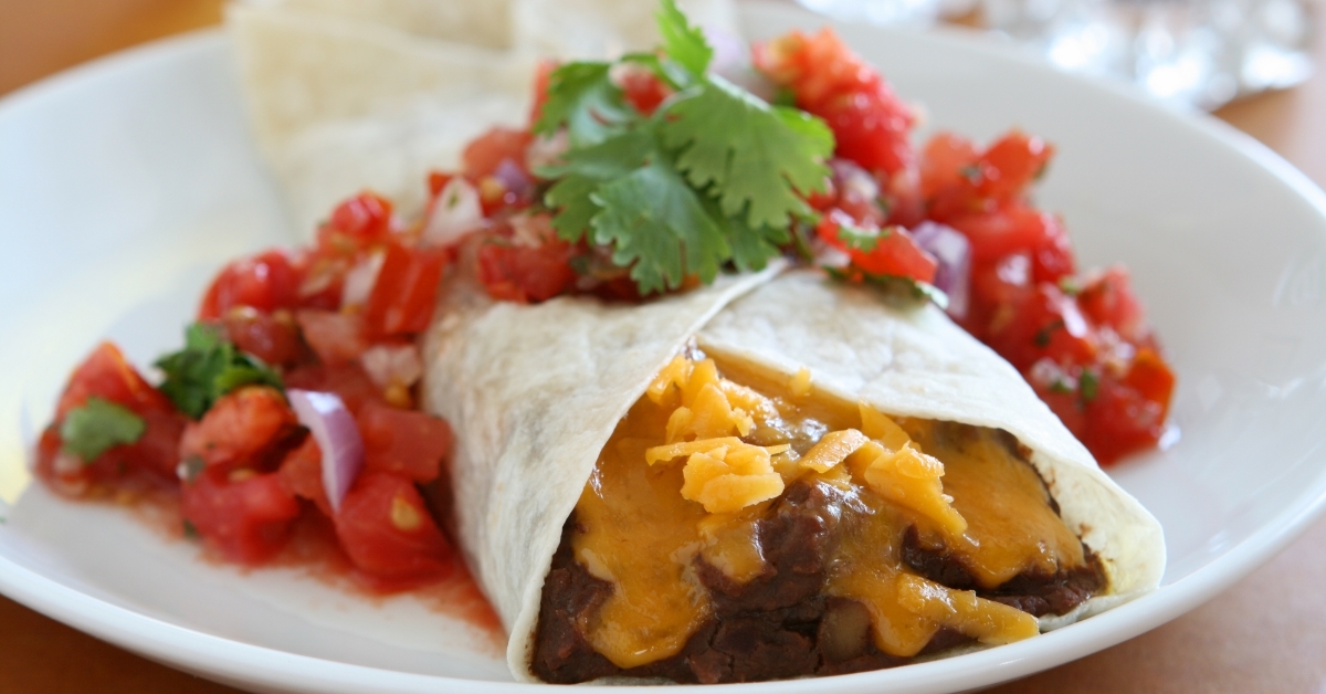 Bean Burrito garnished with salsa