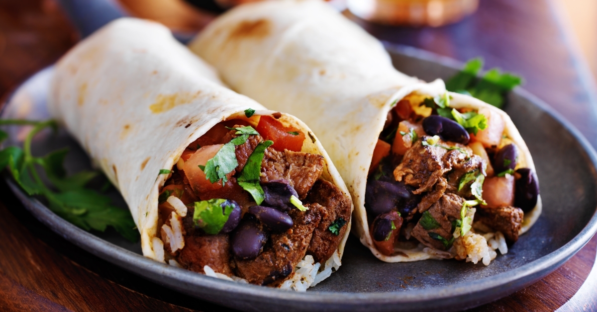 beef black beans salsa rice burritos