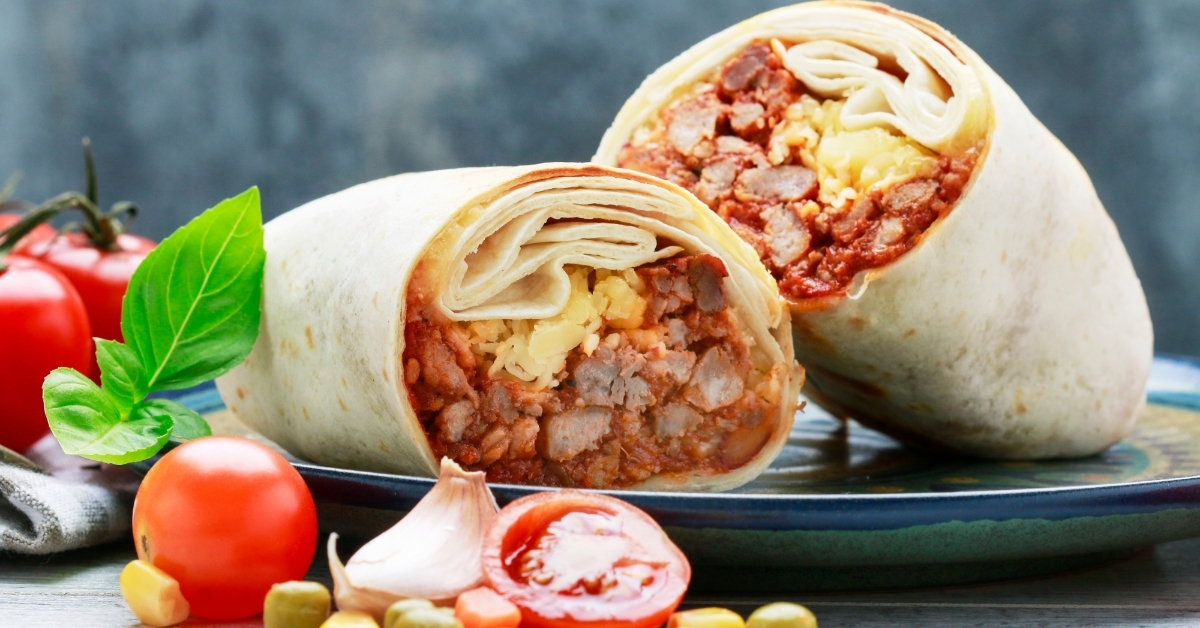 burritos cut in half on plate