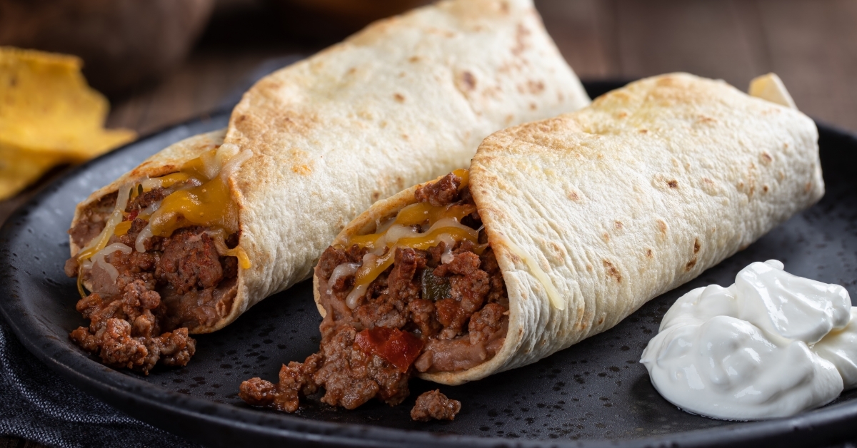 Beef Burritos with mayonnaise on plate