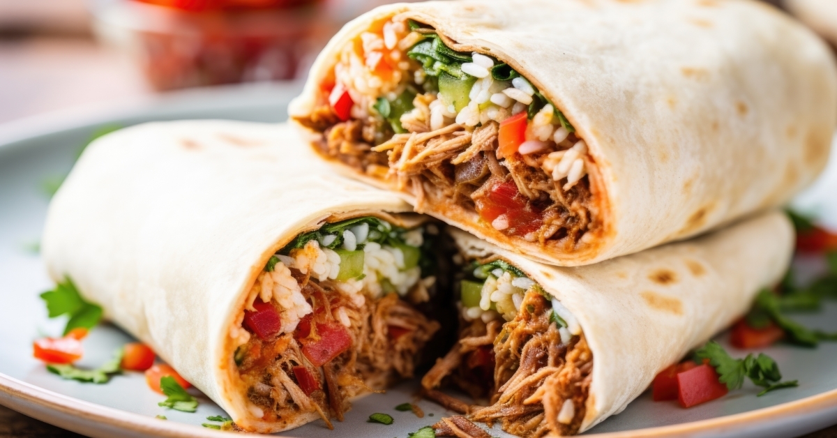 burrito filling spilling over onto plate