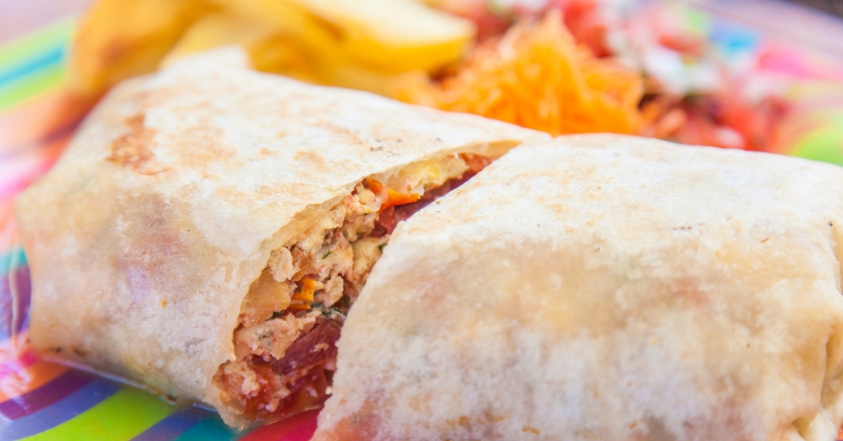 burrito on colorful plate