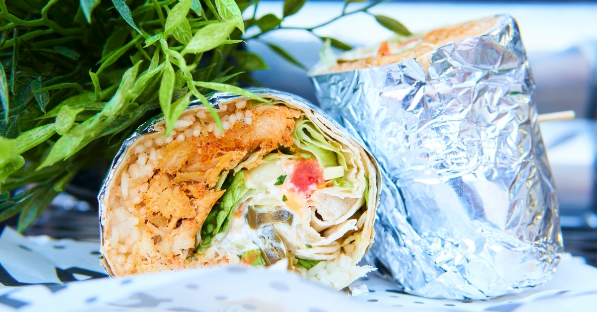 Durum kebab Shawarma in tin foil