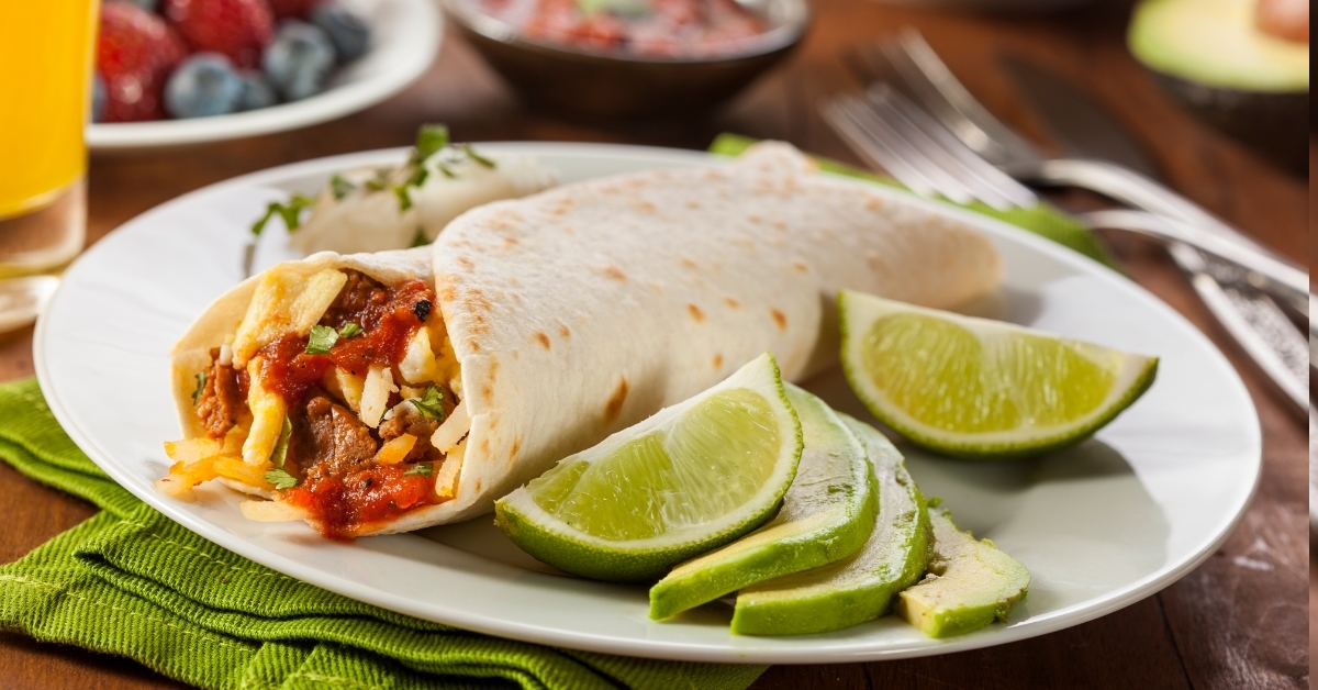 Hearty Chorizo Breakfast Burrito with lime