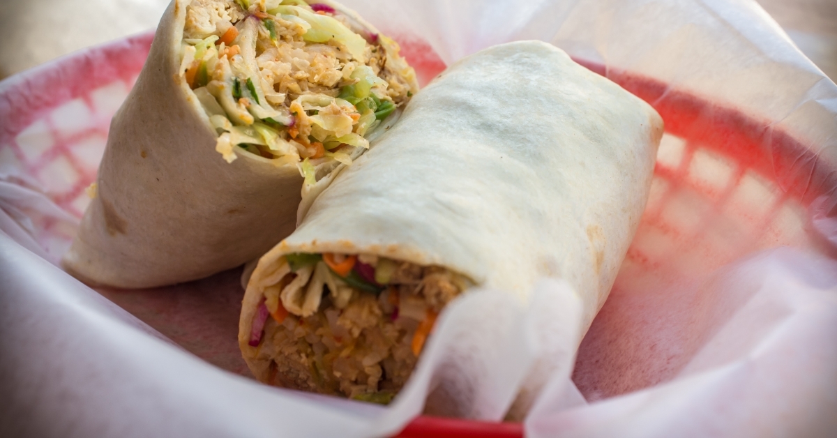 Korean Bibimbap Burrito in basket