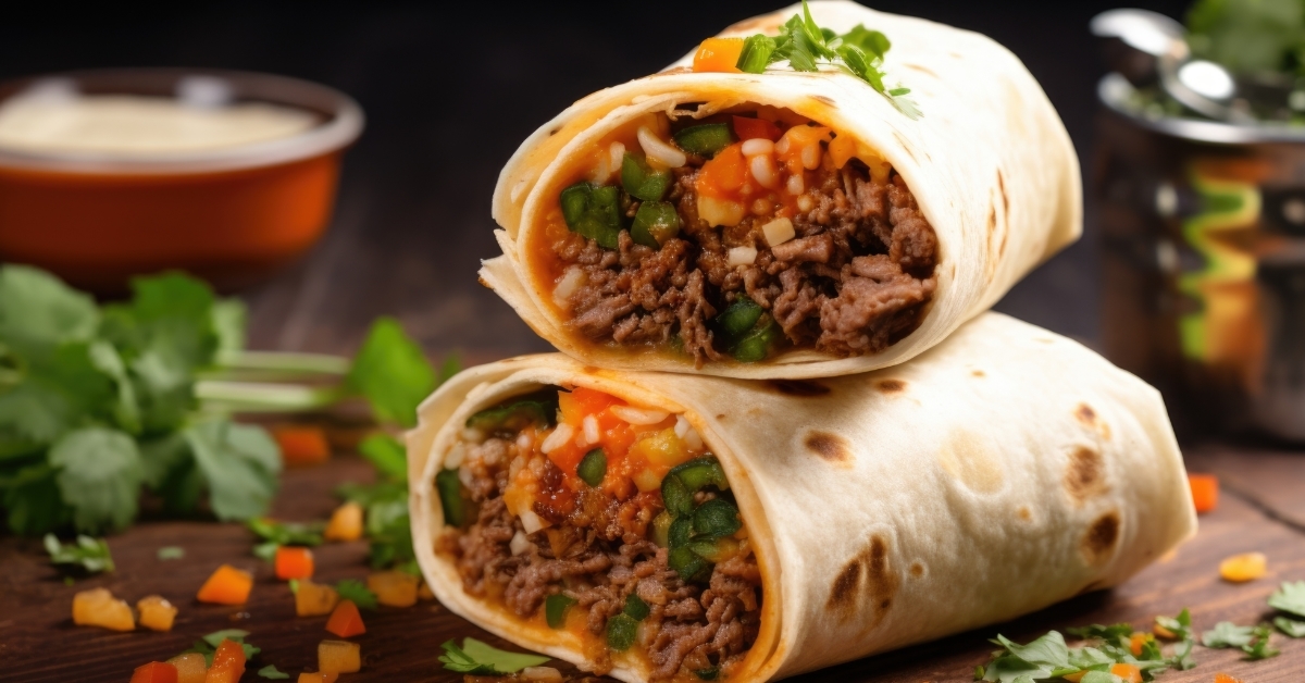 spicy beef burrito with fresh cilantro