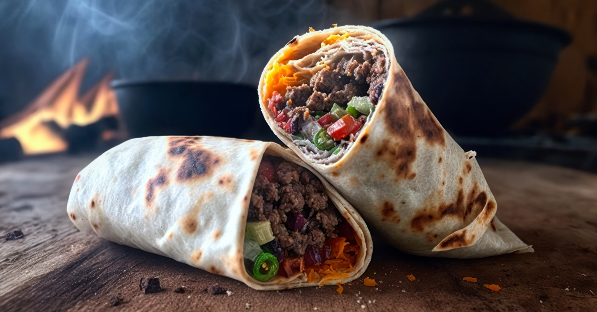 tasty grilled smoking burrito on table