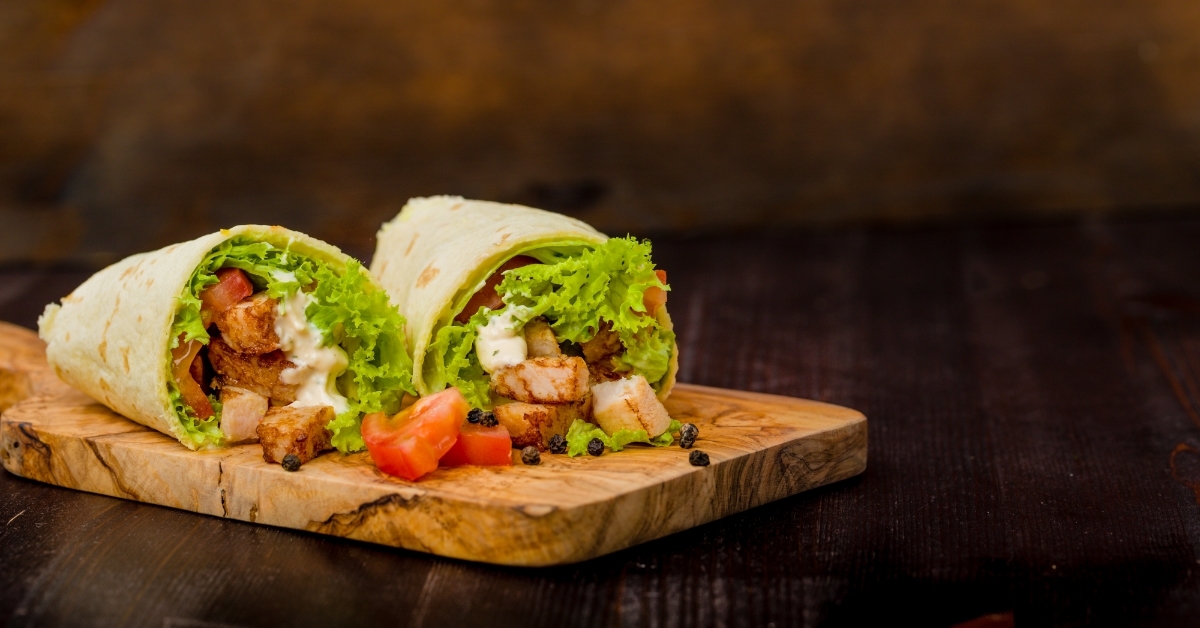 Tortilla Wraps on wooden cutting board