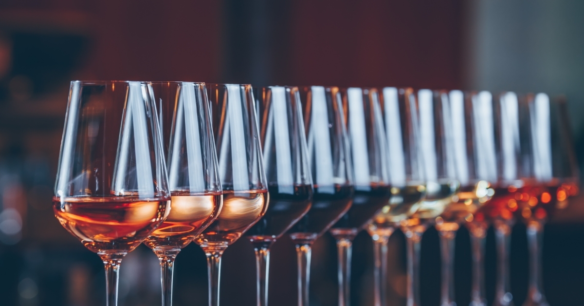Wine glasses in row