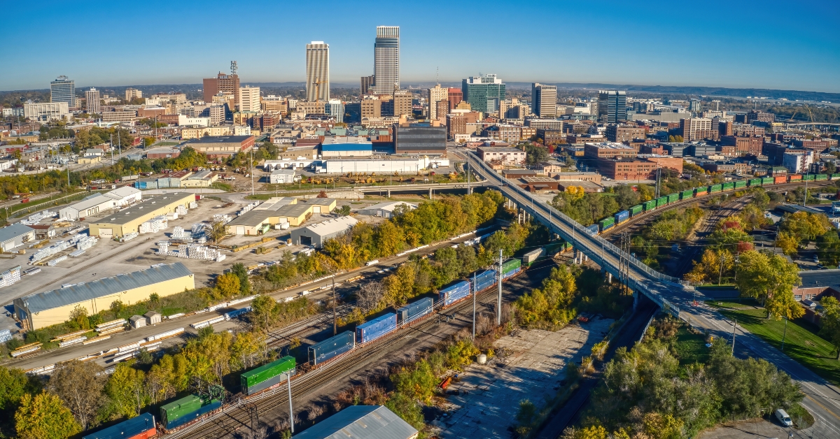 aerial view of downtown omaha