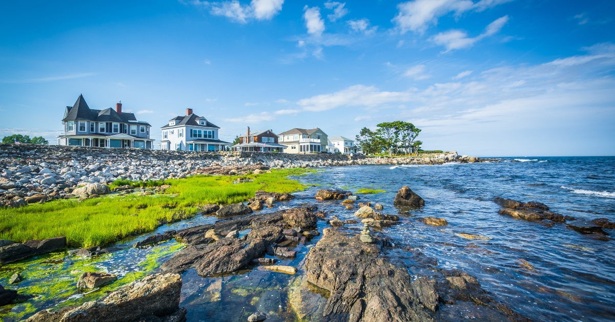 rocky coast and beachfront homes