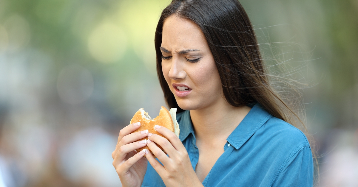 woman eating a burger