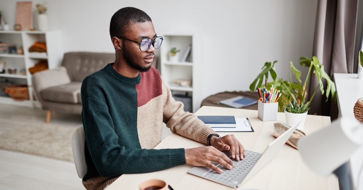 african american male freelancer working remotely